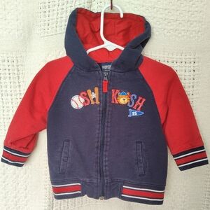 Vintage Oshkosh Baseball Sports Hoodie Jacket Size 18 Months Navy Blue Red